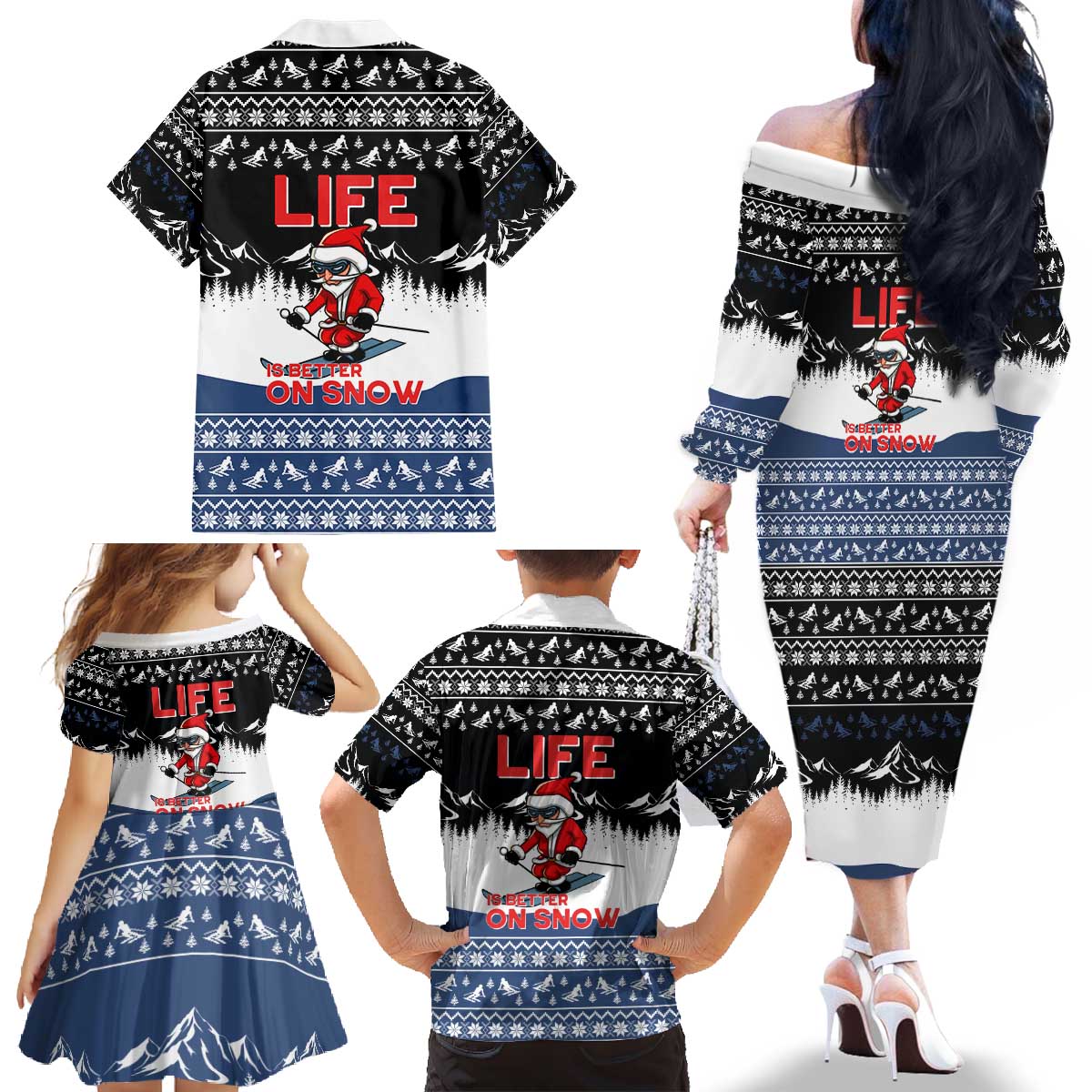 Skiing Life Is Better On Snow Christmas Family Matching Off The Shoulder Long Sleeve Dress and Hawaiian Shirt Xmas Holiday Patterns - Wonder Print Shop
