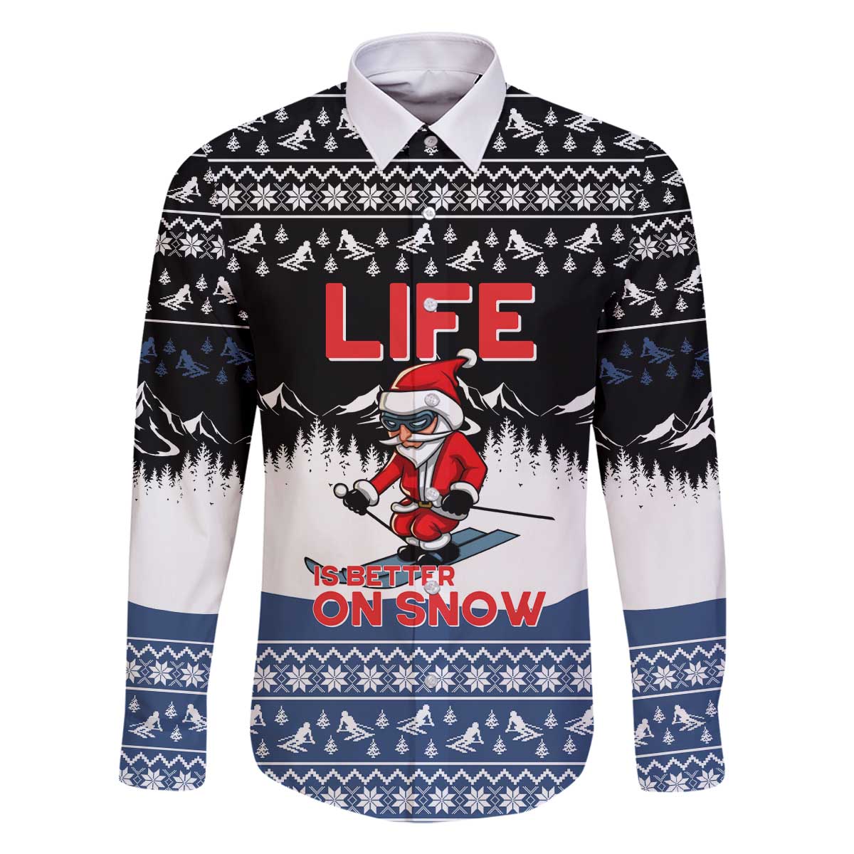 Skiing Life Is Better On Snow Christmas Family Matching Off The Shoulder Long Sleeve Dress and Hawaiian Shirt Xmas Holiday Patterns - Wonder Print Shop