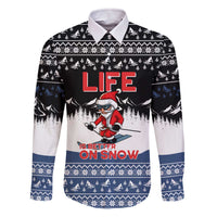 Skiing Life Is Better On Snow Christmas Family Matching Off The Shoulder Long Sleeve Dress and Hawaiian Shirt Xmas Holiday Patterns - Wonder Print Shop