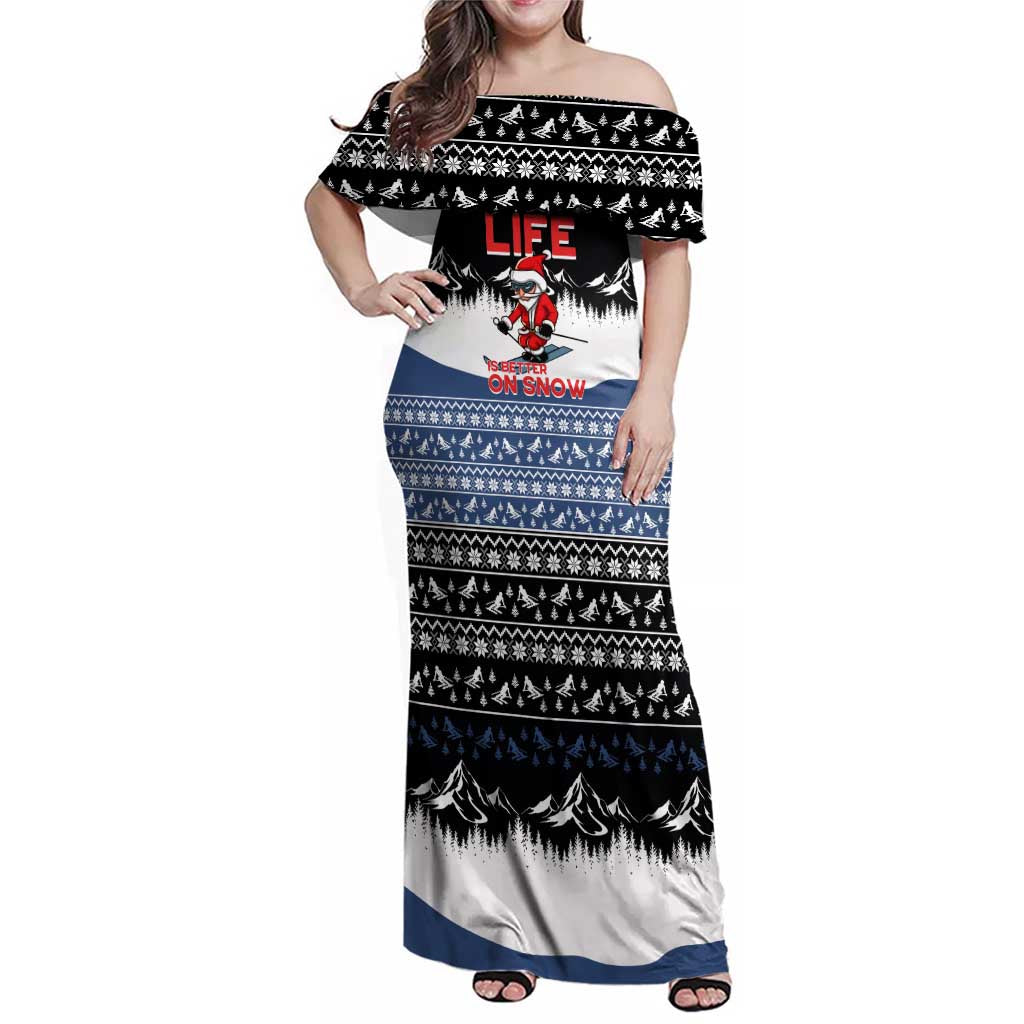 Skiing Life Is Better On Snow Christmas Family Matching Off Shoulder Maxi Dress and Hawaiian Shirt Xmas Holiday Patterns - Wonder Print Shop