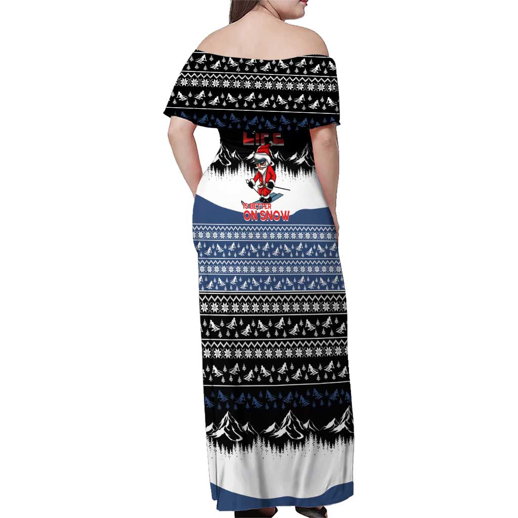 Skiing Life Is Better On Snow Christmas Family Matching Off Shoulder Maxi Dress and Hawaiian Shirt Xmas Holiday Patterns - Wonder Print Shop