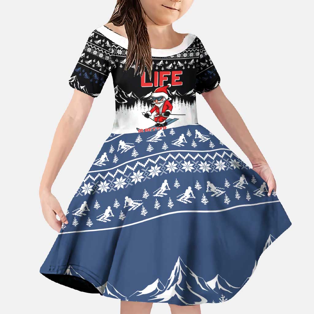 Skiing Life Is Better On Snow Christmas Family Matching Short Sleeve Bodycon Dress and Hawaiian Shirt Xmas Holiday Patterns - Wonder Print Shop