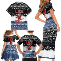 Skiing Life Is Better On Snow Christmas Family Matching Short Sleeve Bodycon Dress and Hawaiian Shirt Xmas Holiday Patterns - Wonder Print Shop