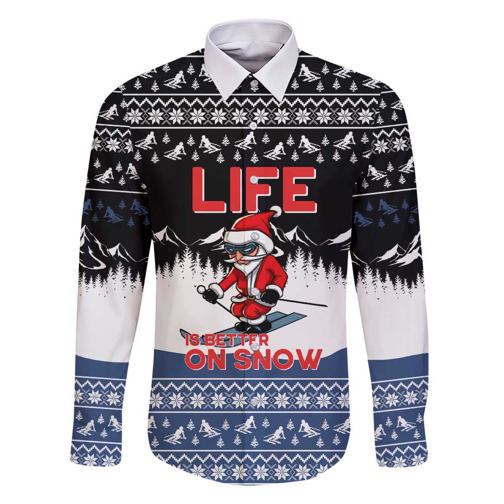 Skiing Life Is Better On Snow Christmas Family Matching Short Sleeve Bodycon Dress and Hawaiian Shirt Xmas Holiday Patterns - Wonder Print Shop