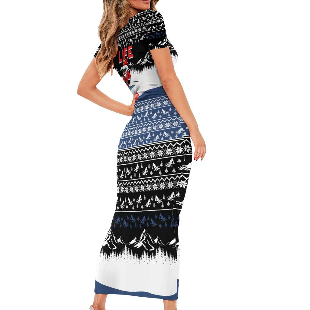 Skiing Life Is Better On Snow Christmas Family Matching Short Sleeve Bodycon Dress and Hawaiian Shirt Xmas Holiday Patterns - Wonder Print Shop