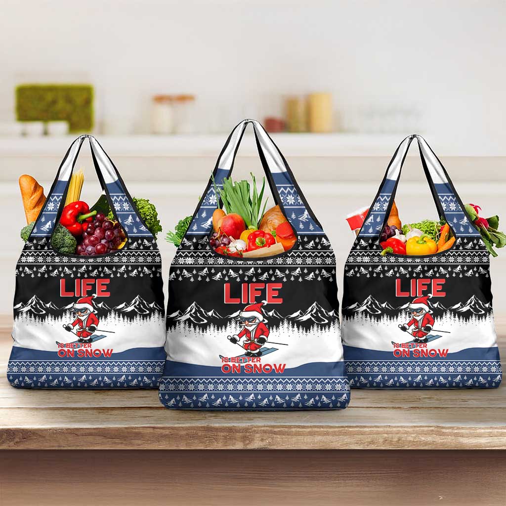 Skiing Life Is Better On Snow Christmas Grocery Bag Xmas Holiday Patterns - Wonder Print Shop