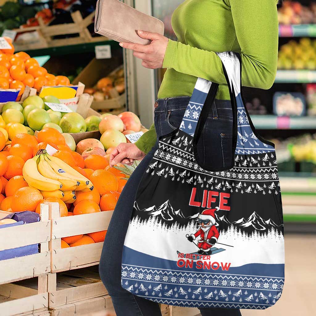 Skiing Life Is Better On Snow Christmas Grocery Bag Xmas Holiday Patterns - Wonder Print Shop
