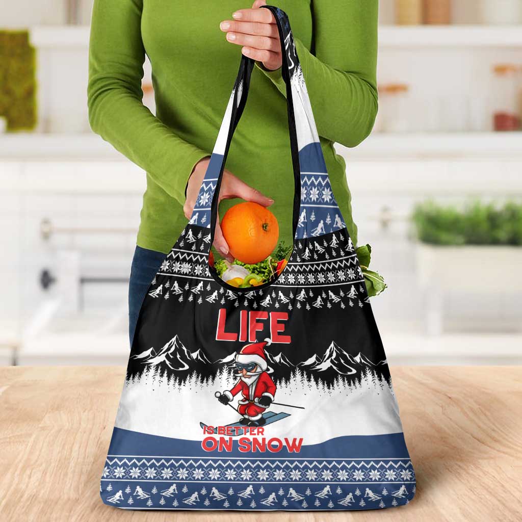 Skiing Life Is Better On Snow Christmas Grocery Bag Xmas Holiday Patterns - Wonder Print Shop