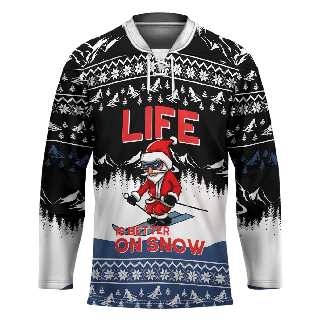 Skiing Life Is Better On Snow Christmas Hockey Jersey Xmas Holiday Patterns - Wonder Print Shop