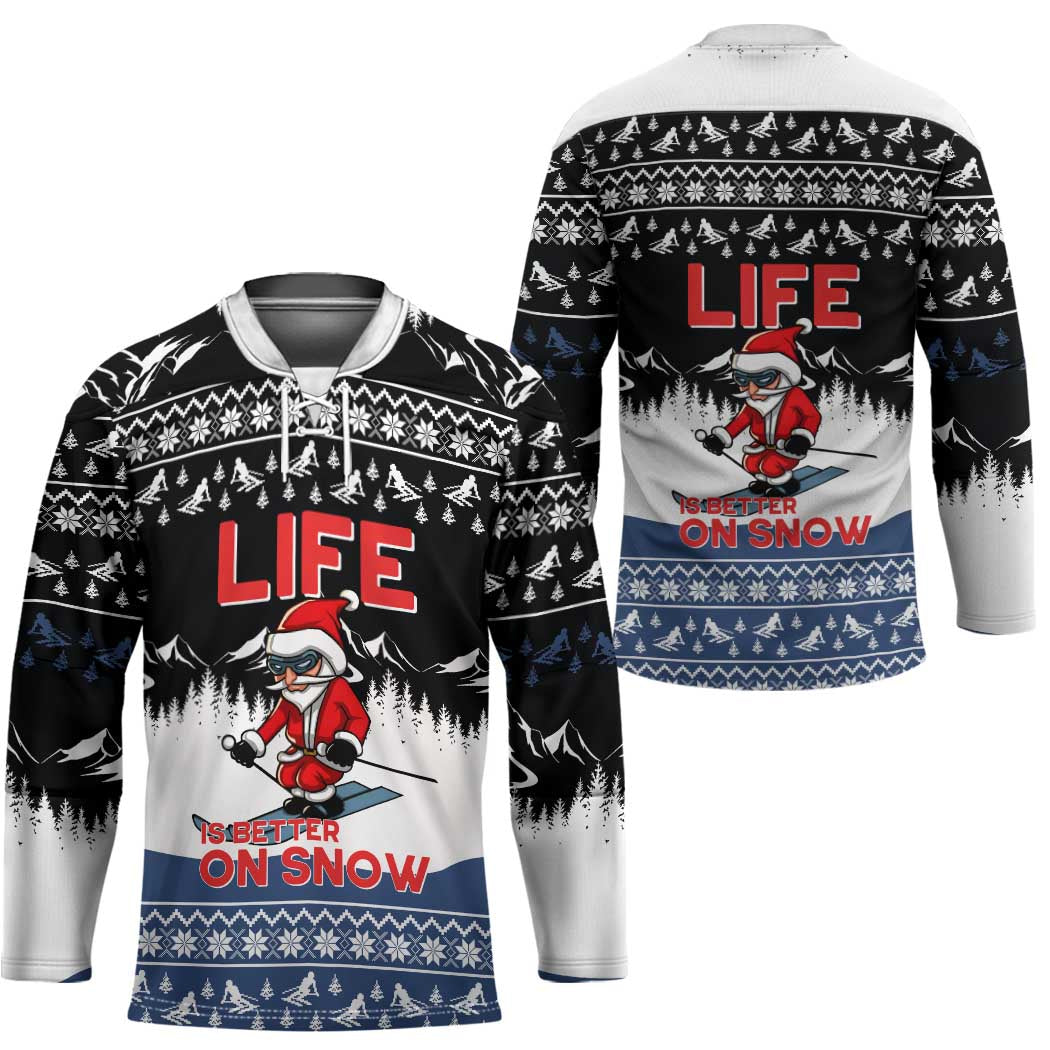 Skiing Life Is Better On Snow Christmas Hockey Jersey Xmas Holiday Patterns - Wonder Print Shop