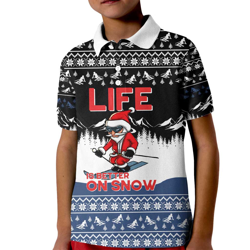 Skiing Life Is Better On Snow Christmas Kid Polo Shirt Xmas Holiday Patterns - Wonder Print Shop