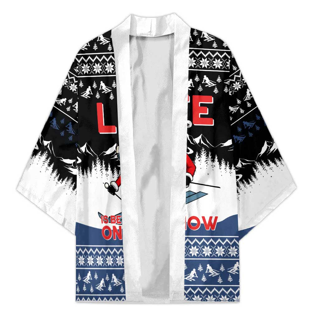 Skiing Life Is Better On Snow Christmas Kimono Xmas Holiday Patterns - Wonder Print Shop