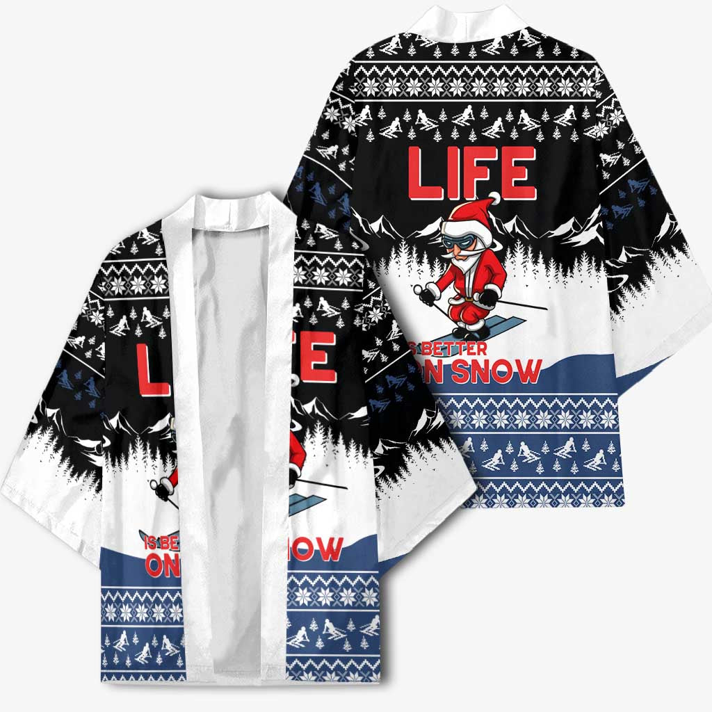 Skiing Life Is Better On Snow Christmas Kimono Xmas Holiday Patterns - Wonder Print Shop