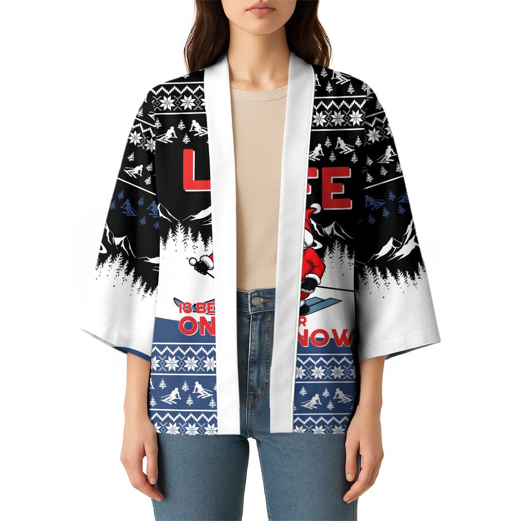Skiing Life Is Better On Snow Christmas Kimono Xmas Holiday Patterns - Wonder Print Shop