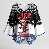 Skiing Life Is Better On Snow Christmas Kimono Sleeve Blouse Xmas Holiday Patterns - Wonder Print Shop