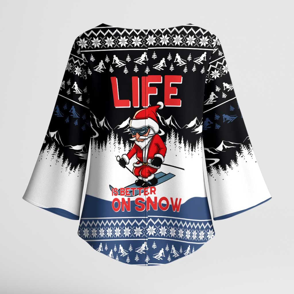Skiing Life Is Better On Snow Christmas Kimono Sleeve Blouse Xmas Holiday Patterns - Wonder Print Shop