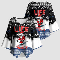 Skiing Life Is Better On Snow Christmas Kimono Sleeve Blouse Xmas Holiday Patterns - Wonder Print Shop