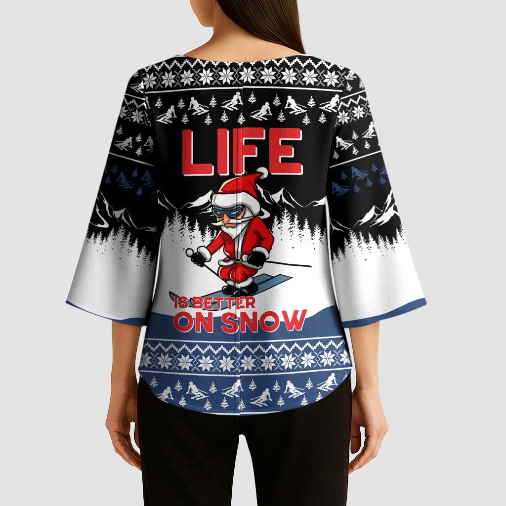 Skiing Life Is Better On Snow Christmas Kimono Sleeve Blouse Xmas Holiday Patterns - Wonder Print Shop