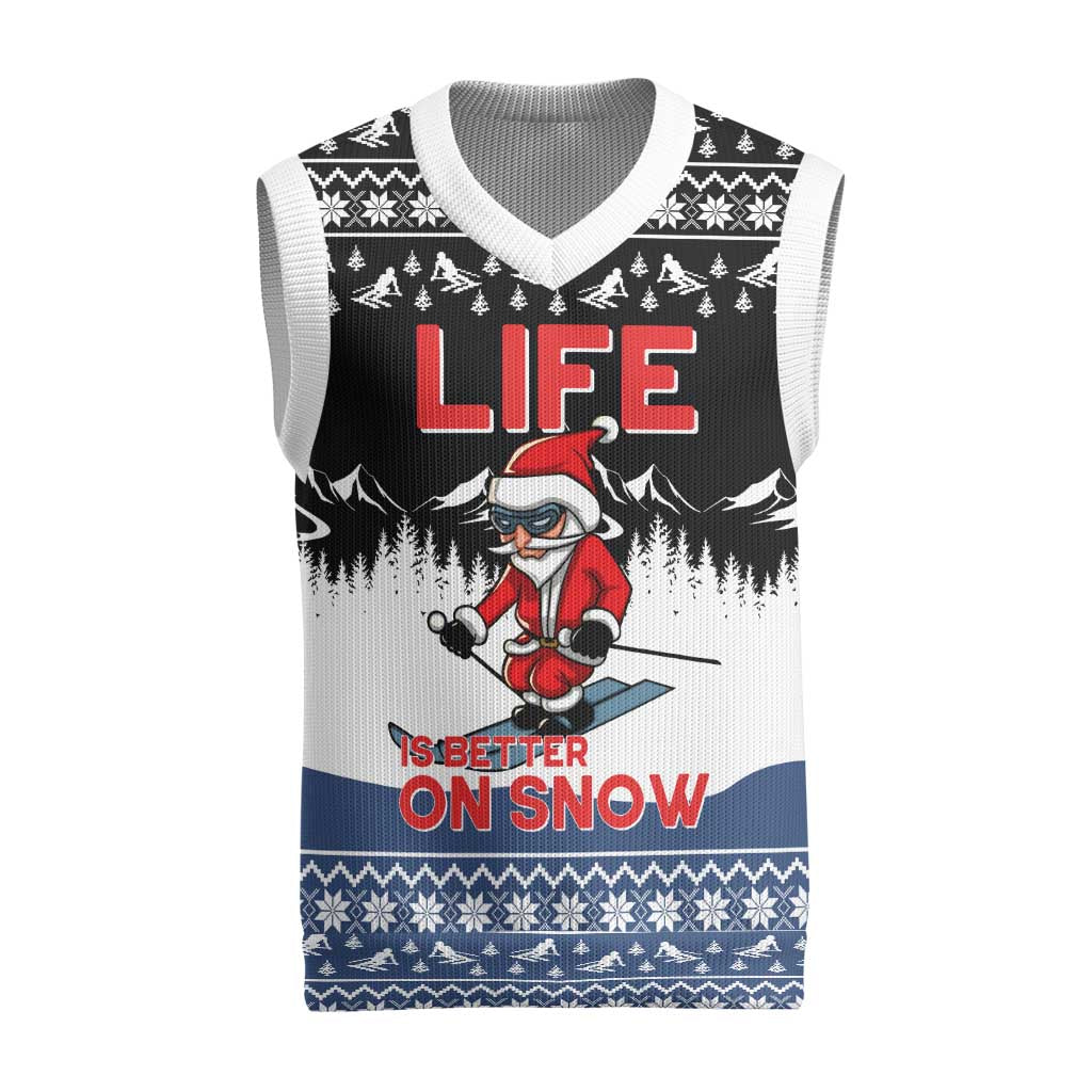 Skiing Life Is Better On Snow Christmas Knitted V-Neck Vest Xmas Holiday Patterns - Wonder Print Shop