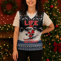 Skiing Life Is Better On Snow Christmas Knitted V-Neck Vest Xmas Holiday Patterns - Wonder Print Shop