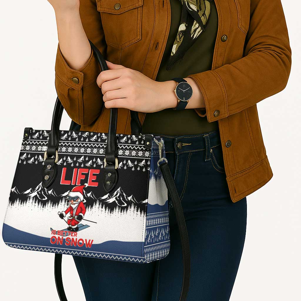 Skiing Life Is Better On Snow Christmas Leather Bag Xmas Holiday Patterns - Wonder Print Shop