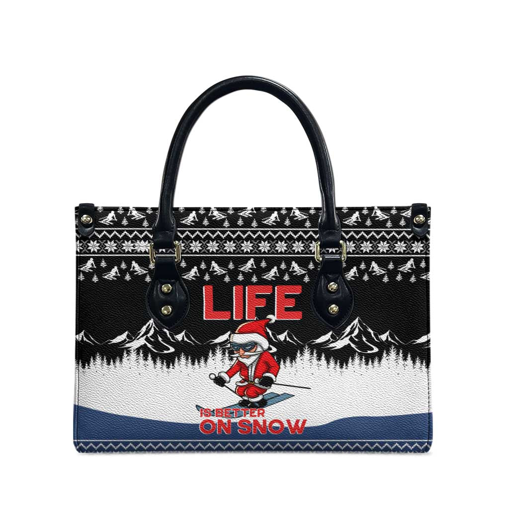 Skiing Life Is Better On Snow Christmas Leather Bag Xmas Holiday Patterns - Wonder Print Shop