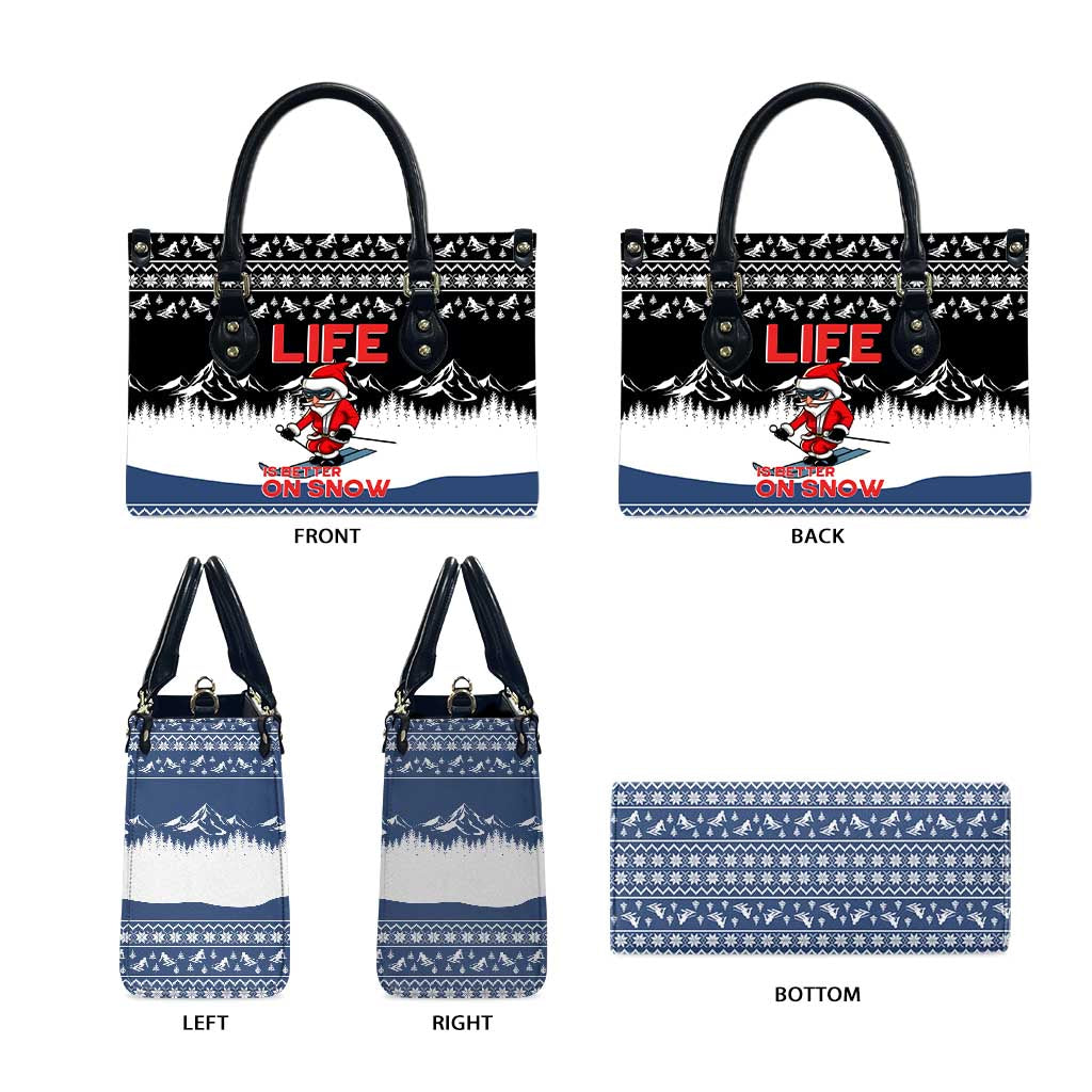 Skiing Life Is Better On Snow Christmas Leather Bag Xmas Holiday Patterns - Wonder Print Shop