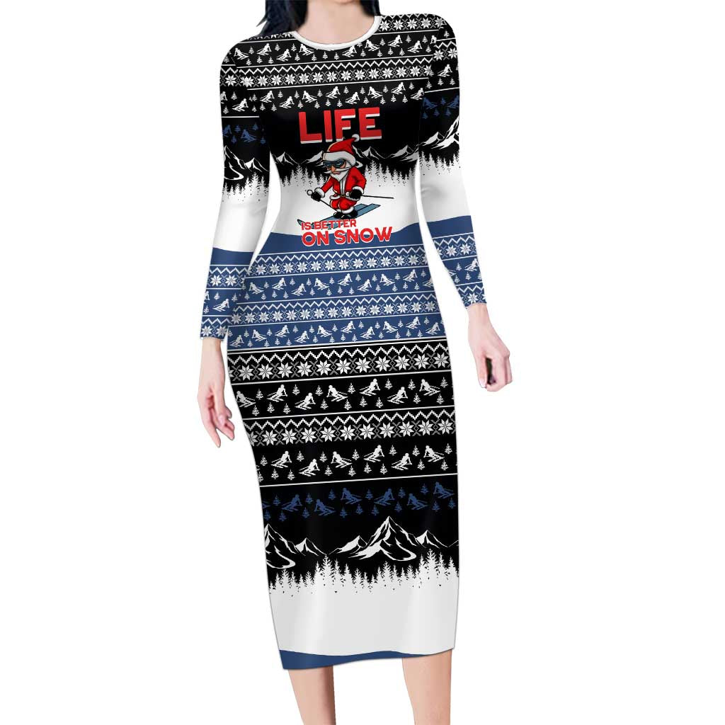 Skiing Life Is Better On Snow Christmas Long Sleeve Bodycon Dress Xmas Holiday Patterns - Wonder Print Shop