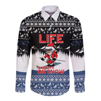 Skiing Life Is Better On Snow Christmas Long Sleeve Button Shirt Xmas Holiday Patterns - Wonder Print Shop