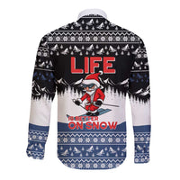 Skiing Life Is Better On Snow Christmas Long Sleeve Button Shirt Xmas Holiday Patterns - Wonder Print Shop
