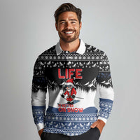 Skiing Life Is Better On Snow Christmas Long Sleeve Polo Shirt Xmas Holiday Patterns - Wonder Print Shop