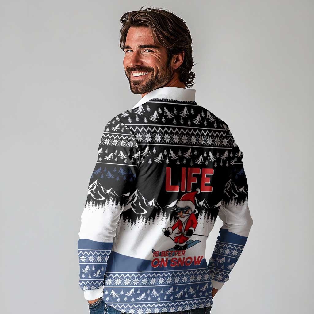 Skiing Life Is Better On Snow Christmas Long Sleeve Polo Shirt Xmas Holiday Patterns - Wonder Print Shop
