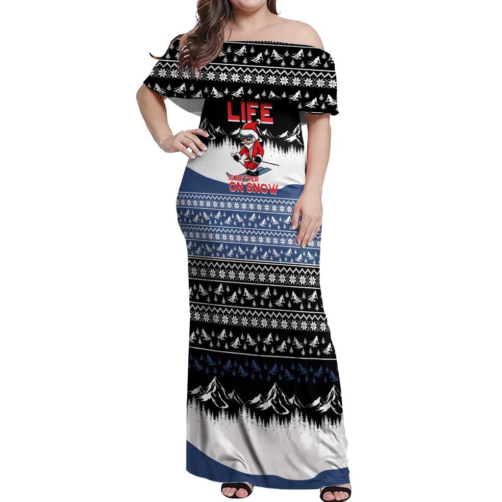 Skiing Life Is Better On Snow Christmas Off Shoulder Maxi Dress Xmas Holiday Patterns - Wonder Print Shop