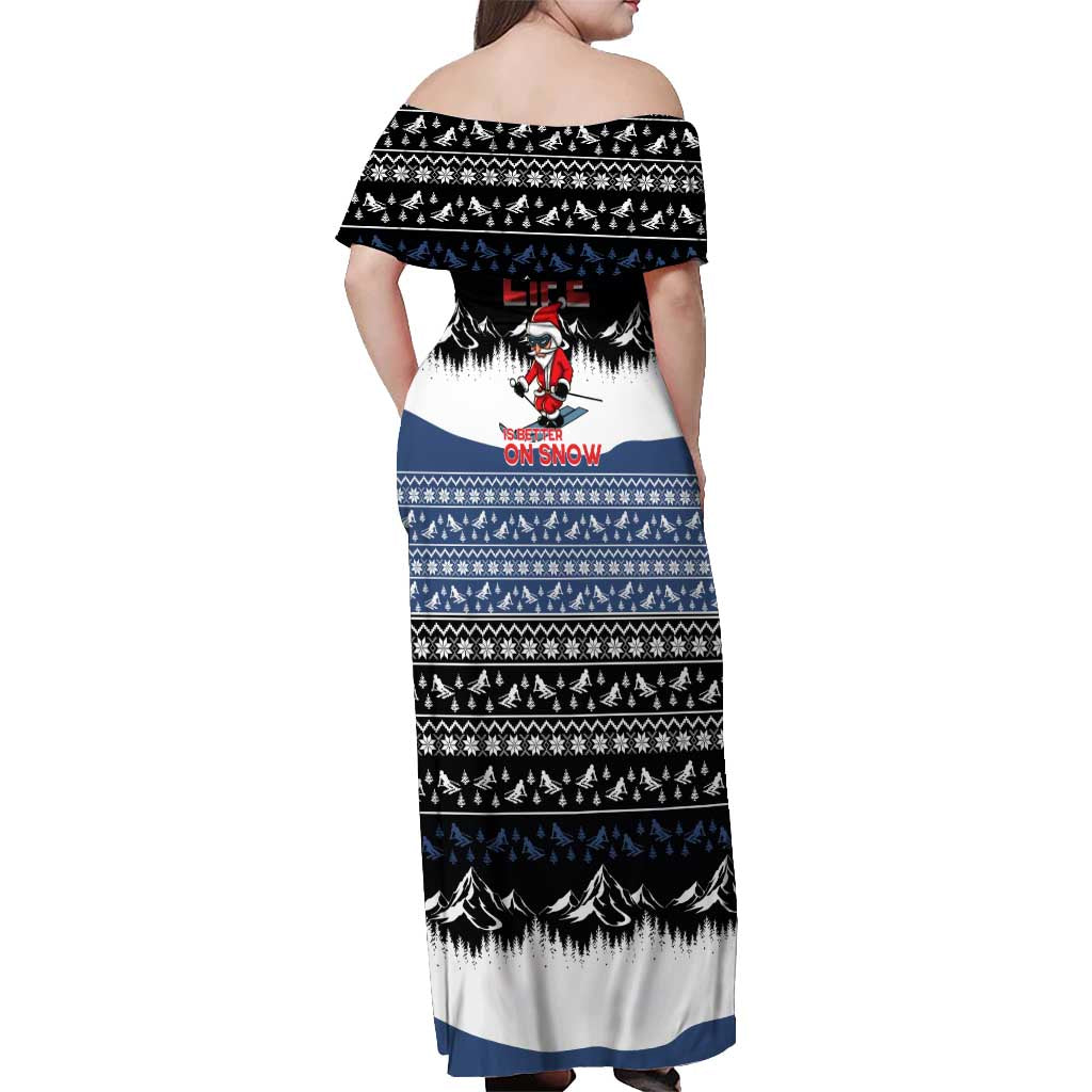 Skiing Life Is Better On Snow Christmas Off Shoulder Maxi Dress Xmas Holiday Patterns - Wonder Print Shop