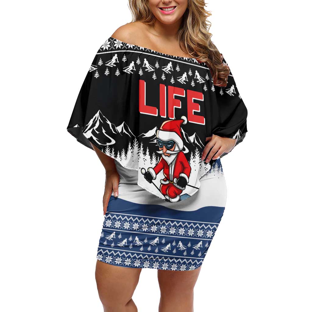 Skiing Life Is Better On Snow Christmas Off Shoulder Short Dress Xmas Holiday Patterns - Wonder Print Shop