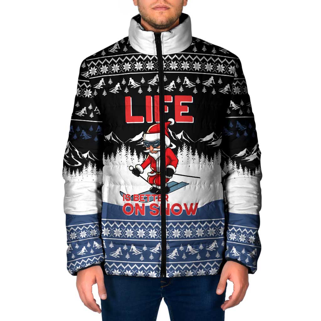 Skiing Life Is Better On Snow Christmas Padded Jacket Xmas Holiday Patterns - Wonder Print Shop