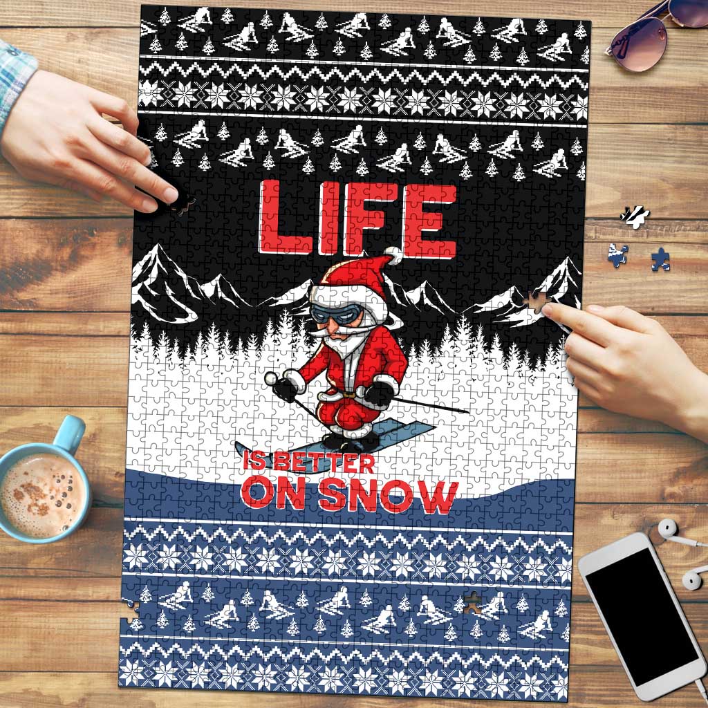 Skiing Life Is Better On Snow Christmas Puzzle Xmas Holiday Patterns - Wonder Print Shop