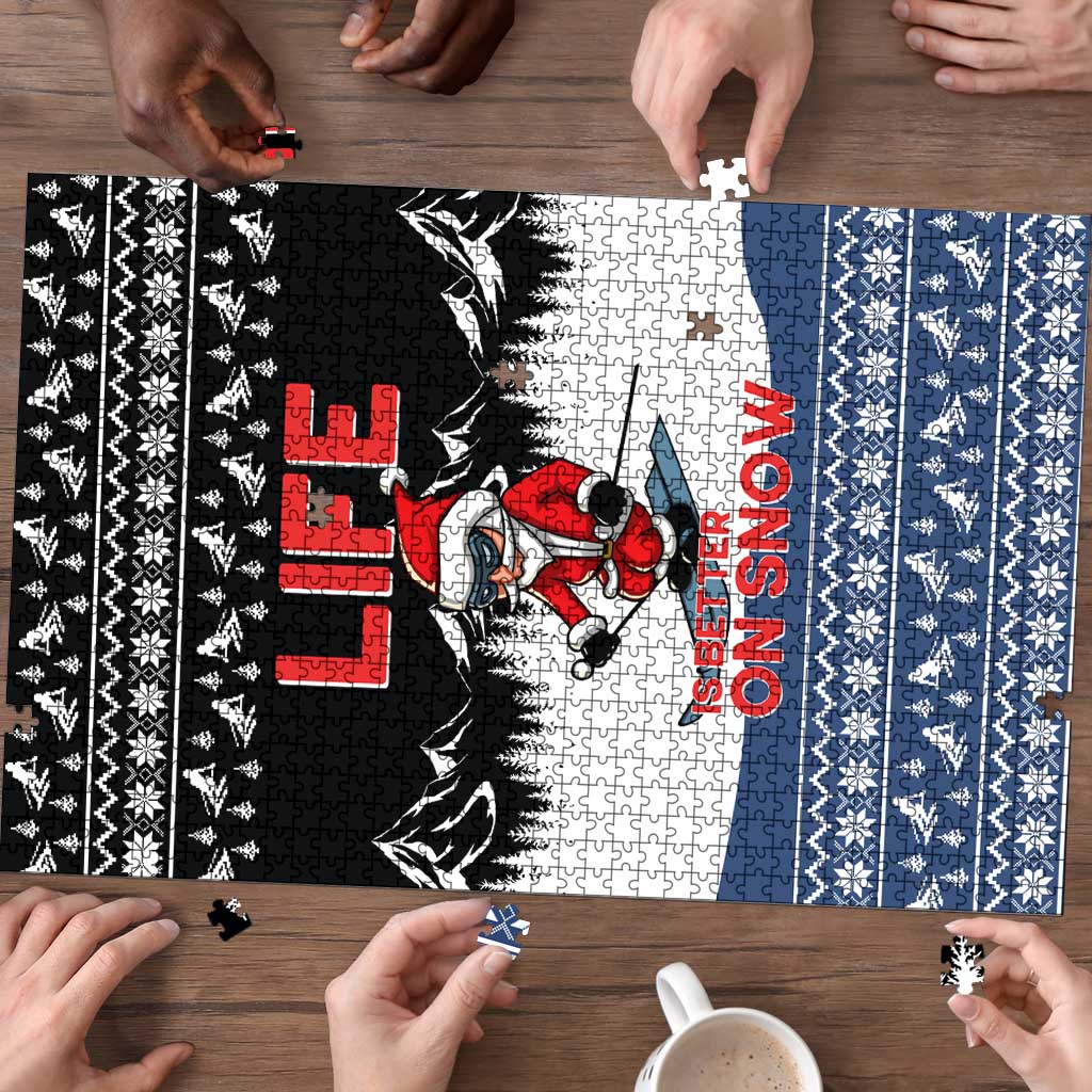 Skiing Life Is Better On Snow Christmas Puzzle Xmas Holiday Patterns - Wonder Print Shop
