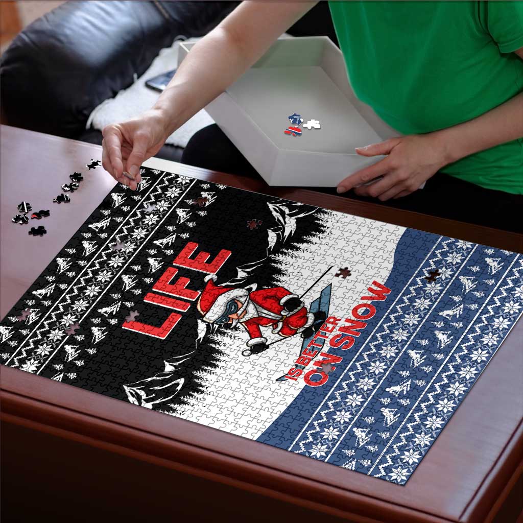 Skiing Life Is Better On Snow Christmas Puzzle Xmas Holiday Patterns - Wonder Print Shop