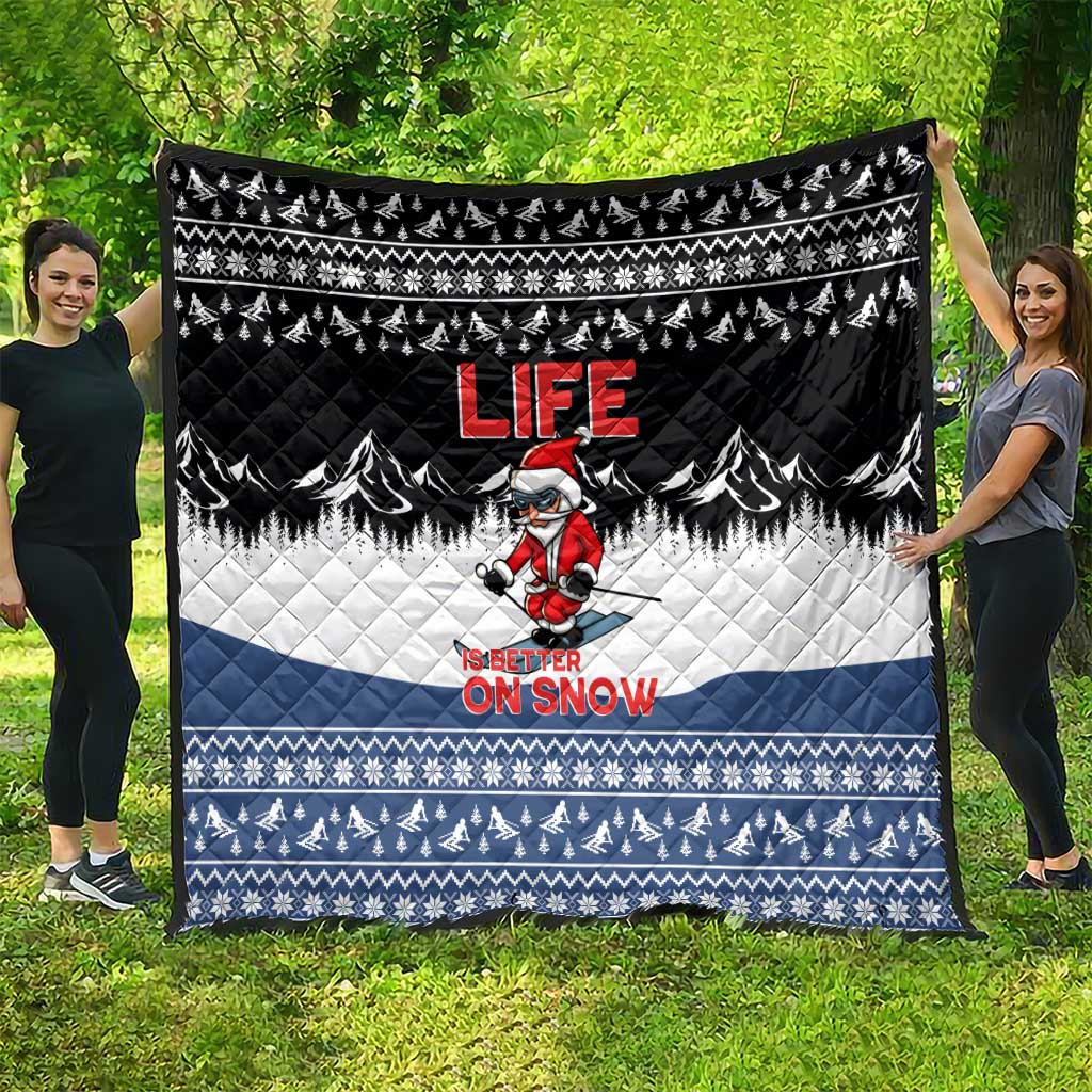 Skiing Life Is Better On Snow Christmas Quilt Xmas Holiday Patterns - Wonder Print Shop