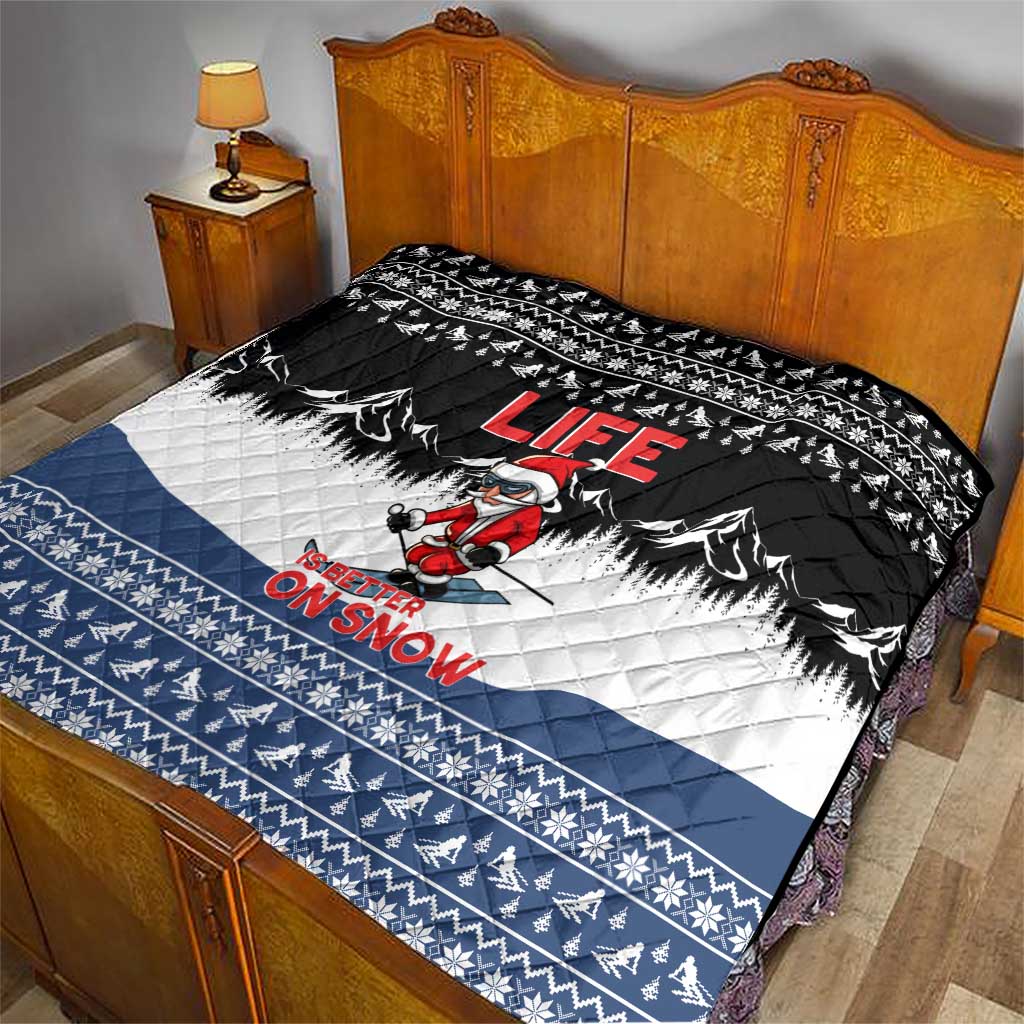 Skiing Life Is Better On Snow Christmas Quilt Xmas Holiday Patterns - Wonder Print Shop