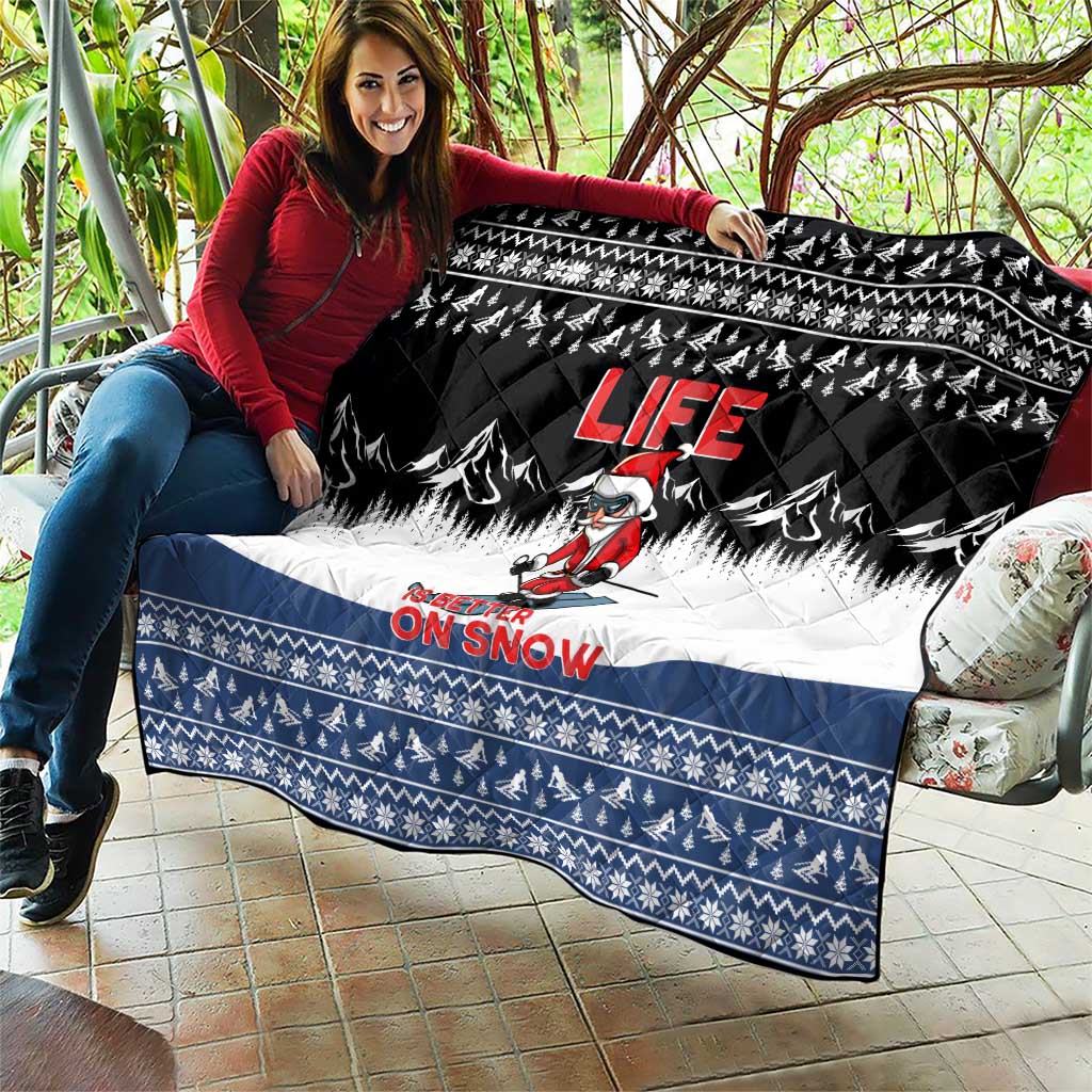 Skiing Life Is Better On Snow Christmas Quilt Xmas Holiday Patterns - Wonder Print Shop