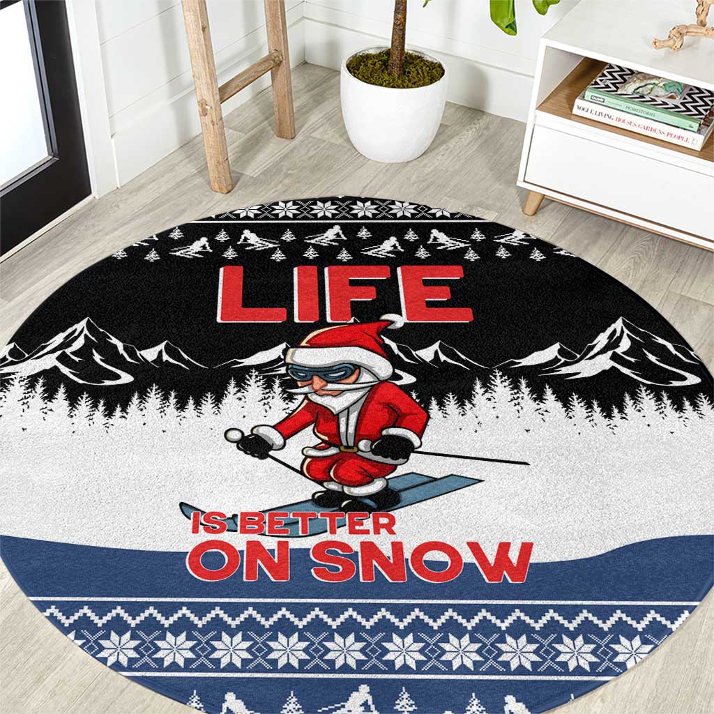 Skiing Life Is Better On Snow Christmas Round Carpet Xmas Holiday Patterns - Wonder Print Shop
