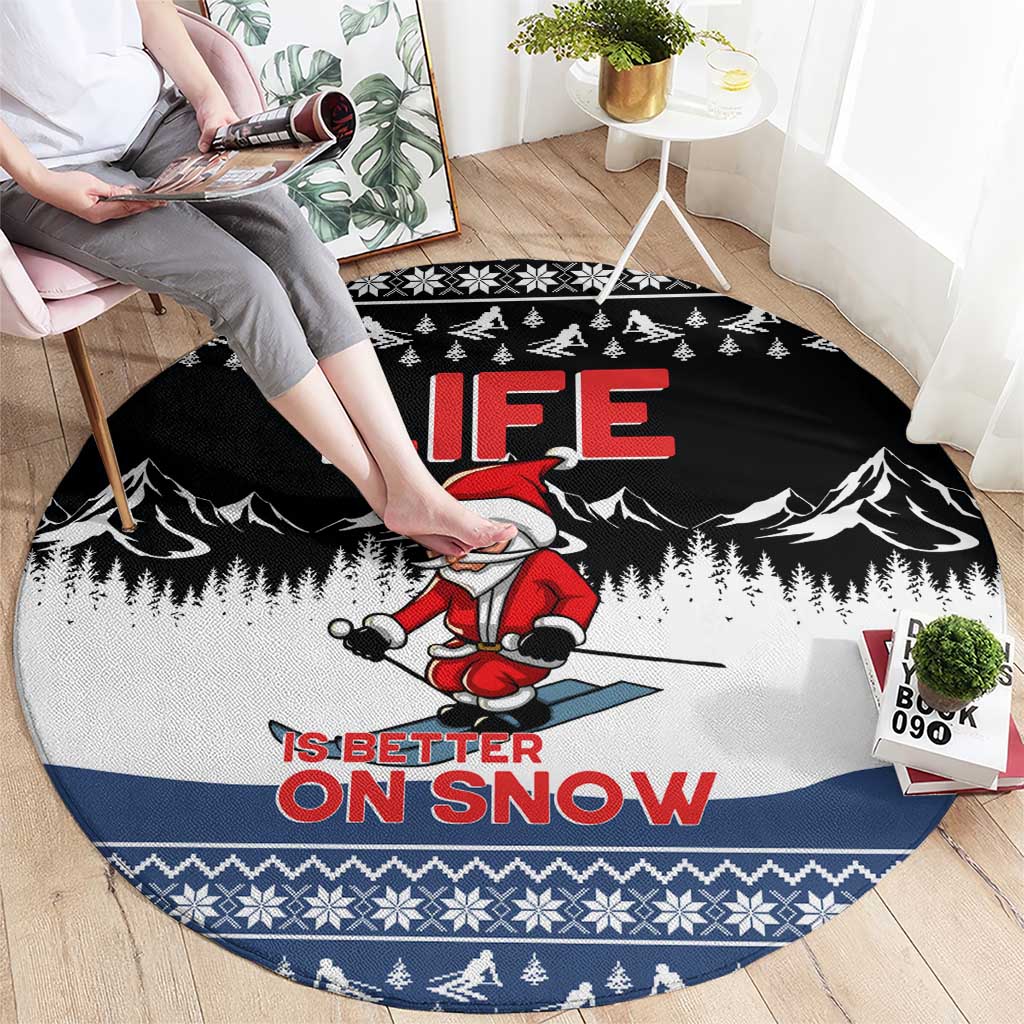 Skiing Life Is Better On Snow Christmas Round Carpet Xmas Holiday Patterns - Wonder Print Shop