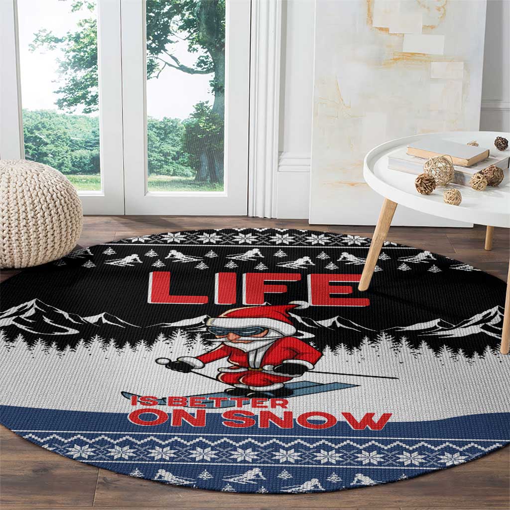 Skiing Life Is Better On Snow Christmas Round Carpet Xmas Holiday Patterns - Wonder Print Shop