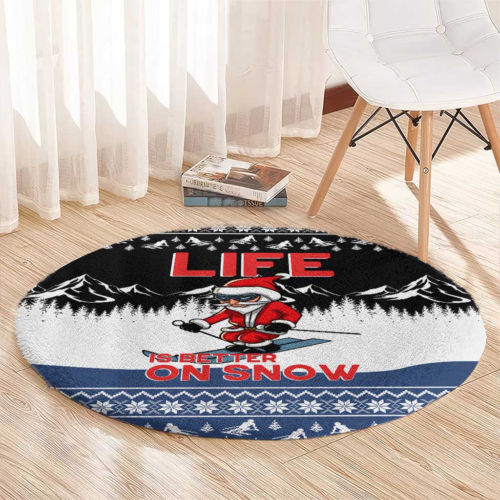Skiing Life Is Better On Snow Christmas Round Carpet Xmas Holiday Patterns - Wonder Print Shop