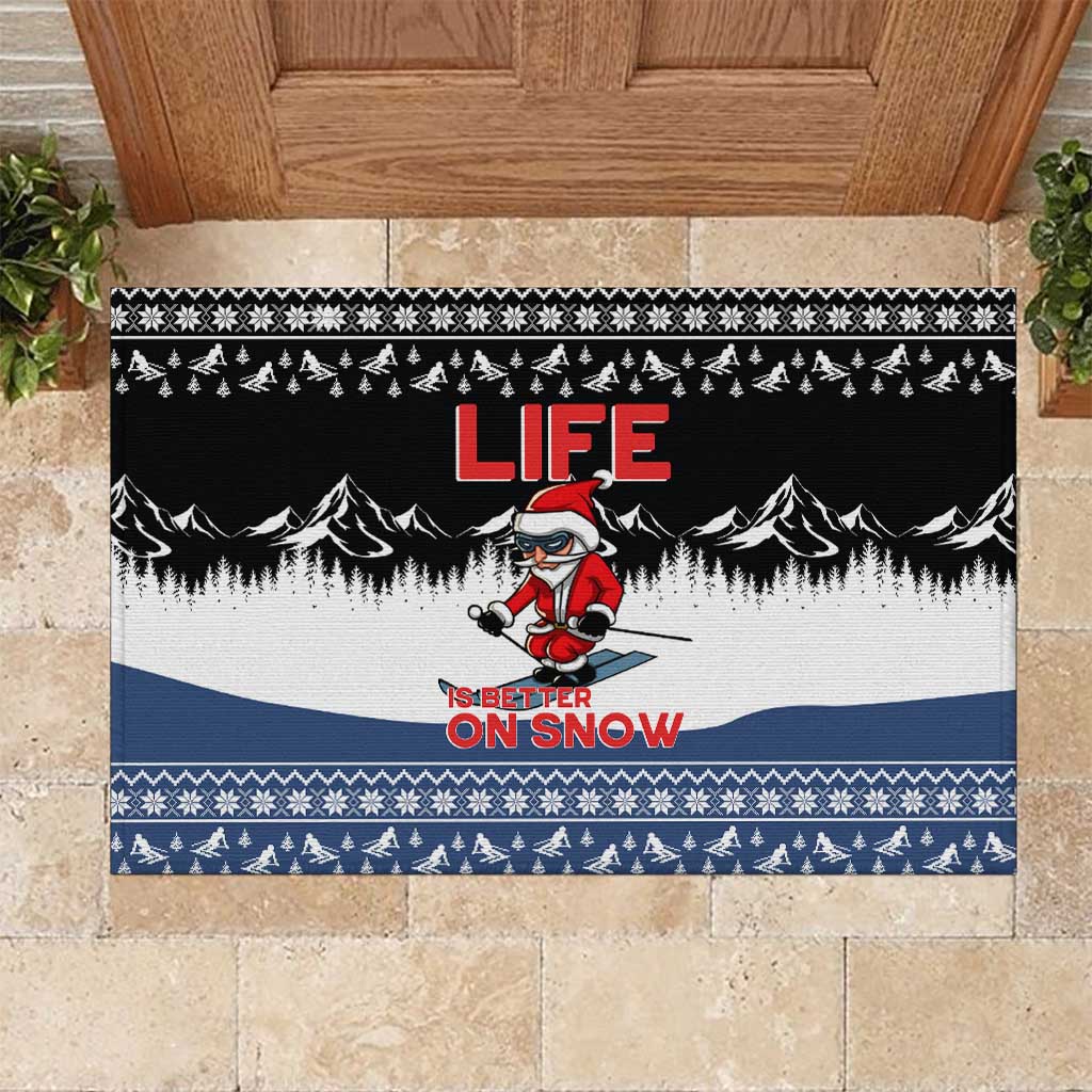 Skiing Life Is Better On Snow Christmas Rubber Doormat Xmas Holiday Patterns - Wonder Print Shop