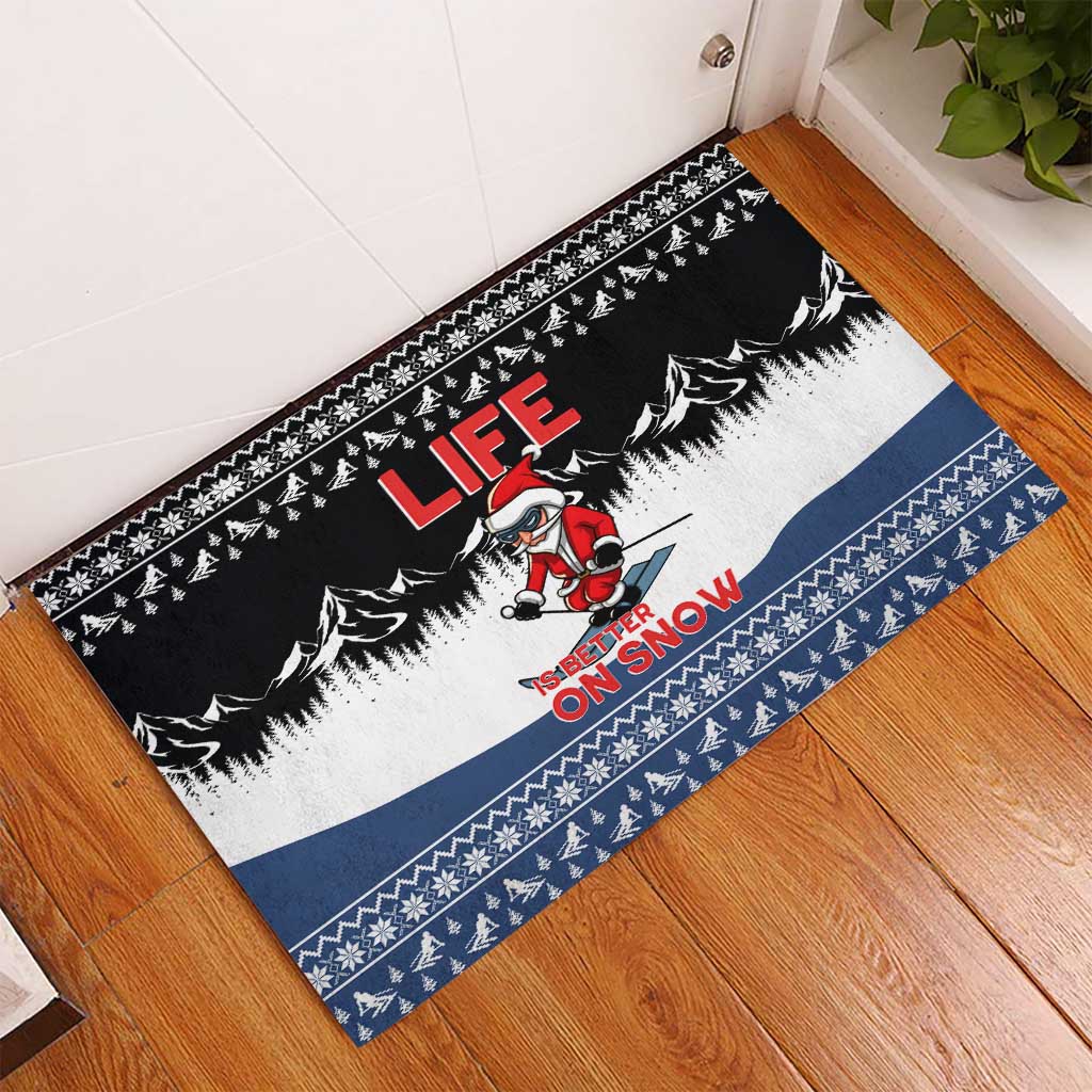 Skiing Life Is Better On Snow Christmas Rubber Doormat Xmas Holiday Patterns - Wonder Print Shop