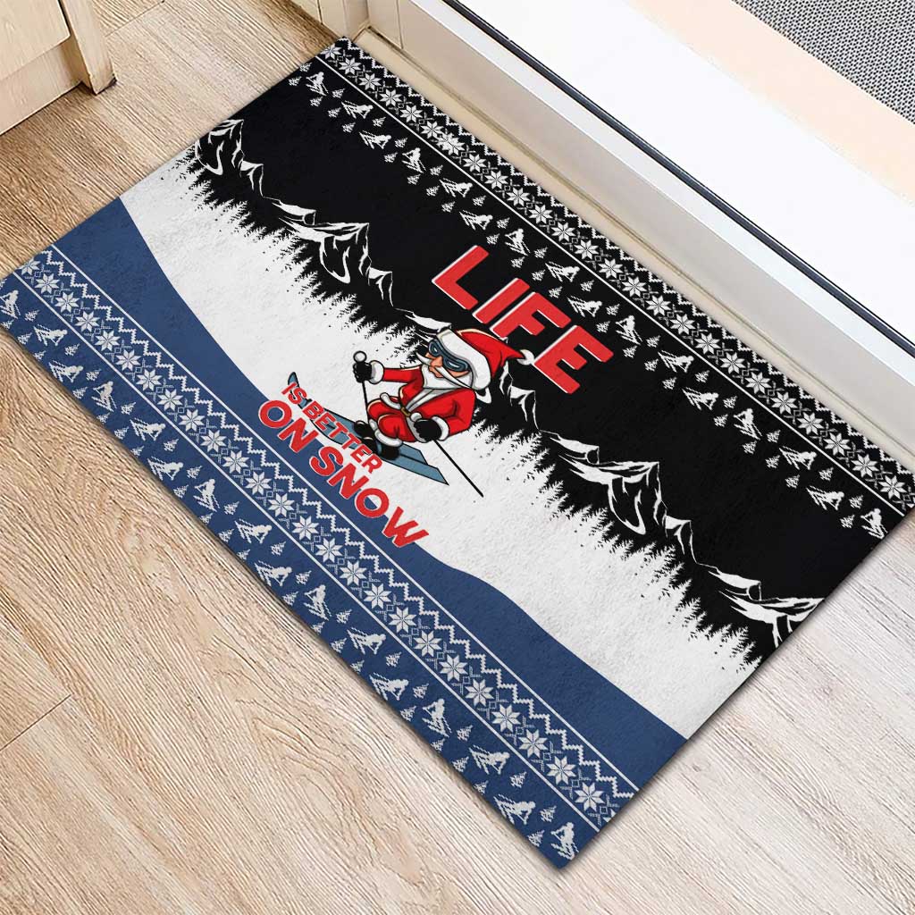 Skiing Life Is Better On Snow Christmas Rubber Doormat Xmas Holiday Patterns - Wonder Print Shop