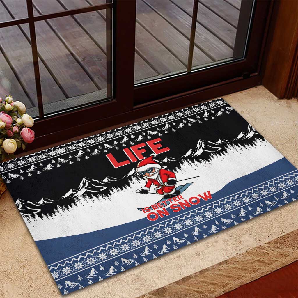 Skiing Life Is Better On Snow Christmas Rubber Doormat Xmas Holiday Patterns - Wonder Print Shop